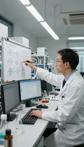 Optical Physicist Developing Theoretical Physics Models Office With Multiple