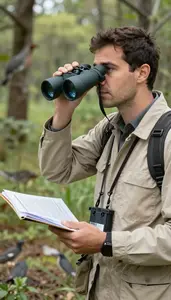 Ornithologist Tracking Animal Migrations In In An Animal Behavior Research Site
