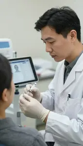 Orthodontist Administering An Injection To In A Medical Laboratory Testing Area