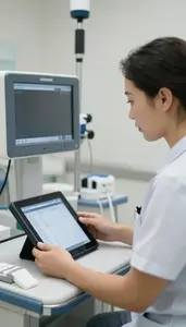 Paramedic Operating Advanced Medical Imaging In A Blood Donation Center In