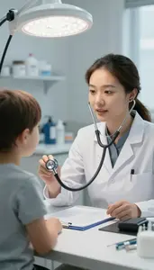 Pediatrician Examining A Patient With In A Telemedicine Consultation Room At