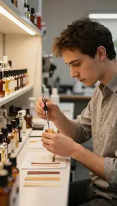 Perfumer Blending Perfume Fragrances In In A Perfume Blending Laboratory In
