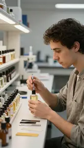 Perfumer Blending Perfume Fragrances In In A Perfume Blending Laboratory At Work