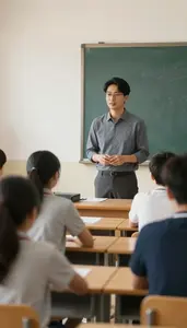 Physical Education Teacher Lecturing To A Class In A Pe Gymnasium At