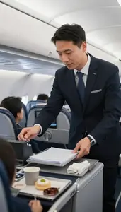 Co Pilot Serving Passengers On An In A Flight Planning Office In Professional
