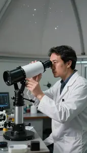 Planetary Scientist Observing Stars Through A In A Cosmology Theoretical