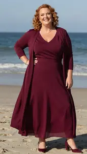 Plus Size Bow Neck Blouse Paired With Flowing Maxi Skirt Nature Fashion