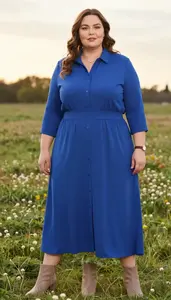 Plus Size Button Down Tunic Shirt Paired With Flowing Maxi Skirt Fashion