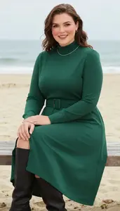 Plus Size Curve Celebrating Forest Green High Neck Maxi Dress