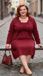 Plus Size Elegance Ruby Red Empire Waist Midi Dress