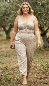 Plus Size Elegance Ruched Side Tank Top With Lining Paired With High Waisted