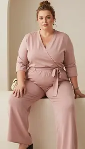 Plus Size Elegance Wide Leg Pants With Wrap Blouse