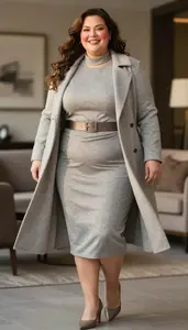 Plus Size Elegance Wool Blend Midi Dress For Winter