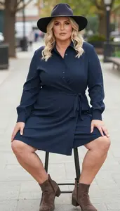 Plus Size Fashion Button Down Tunic Shirt Urban Portrait