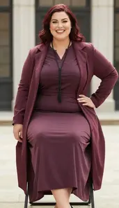 Plus Size Style Button Down Tunic Shirt Paired With Flowing Maxi Skirt And