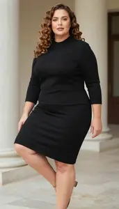 Plus Size Style Ebony Three Quarter Sleeve Dress Fashion Photo