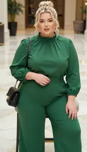 Plus Size Style Empire Waist Blouse Paired With High Waisted Wide Leg Trousers