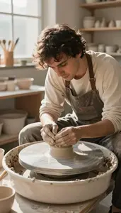 Pottery Artist Shaping Clay On A In A Pottery Ceramics Studio At Professional