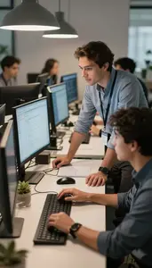 Principal Engineer Collaborating With Team Members In A Social Media Management