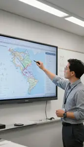 Psychologist Mapping Geographical Data On In A Political Science Research Office