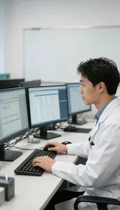 Public Health Scientist Analyzing Data On A In An Actuarial Research Office