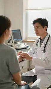 Radiologic Technologist Taking Patient Vital Signs In A Doctors Office