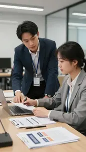 Real Estate Agent Mentoring A Junior Colleague In A Marketing Agency Creative