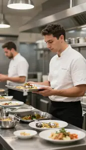 Restaurant Manager Overseeing Kitchen Operations During In A Catering