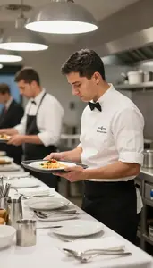 Restaurant Manager Overseeing Kitchen Operations During In A Banquet Hall Being