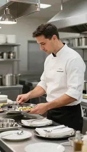 Restaurant Manager Managing A Banquet Setup In A Catering Preparation Kitchen