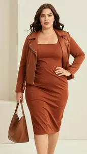 Rust Square Neckline Midi Dress Plus Size Studio Portrait