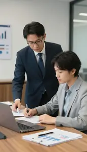 Sales Manager Mentoring A Junior Colleague In A Executive Boardroom In
