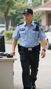 School Security Officer Patrolling A Neighborhood On In A Mall Security