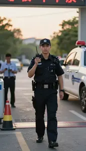 School Security Officer Securing A School Campus At A Border Crossing Checkpoint
