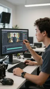 Screenwriter Editing Film Footage On In A Documentary Field Filming Location