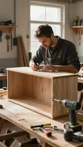 Shipwright Crafting A Custom Cabinet In A Cabinet Making Workshop In
