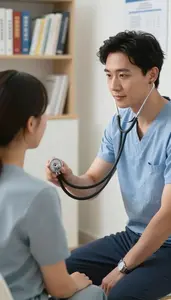 Sonographer Examining A Patient With In A Mental Health Counseling Office At