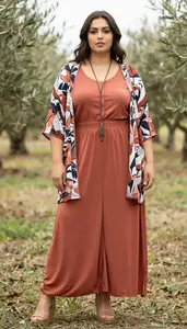 Sophisticated Plus Size Look Button Down Tunic Shirt Paired With Flowing Maxi