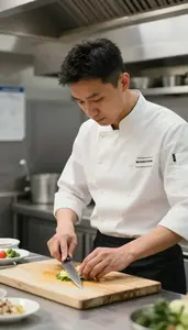 Sous Chef Preparing Dishes In A In A Restaurant Kitchen During Service At Work