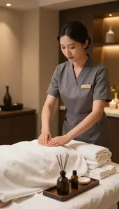 Spa Manager Providing A Spa Treatment In A Spa Treatment Room In Professional