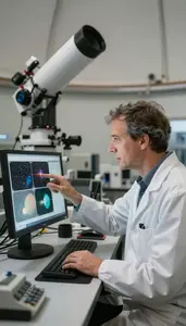Space Scientist Analyzing Telescope Images On In A Planetary Science Research