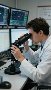Space Scientist Observing Stars Through A In A Cosmology Theoretical Research