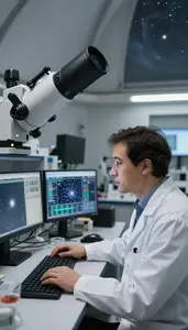 Space Scientist Studying Star Formation In In A Planetary Science Research Lab