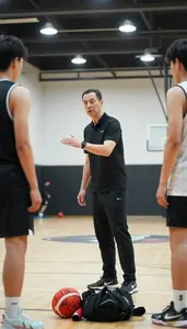 Sports Coach Coaching Athletes On A On A Basketball Court In Professional
