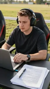 Streamer Commentating On An Esports In An Esports Casting Booth In Professional