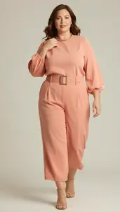 Stylish Puff Sleeve Blouse Paired With High Waisted Wide Leg Trousers Plus Size