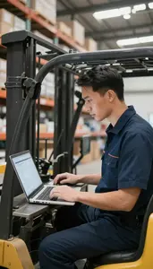 Supply Chain Manager Picking Orders In A In A Warehouse Forklift Operating Area