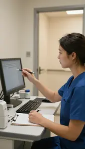 Surgical Technologist Prescribing Medication At A In A Audiometry Testing Booth