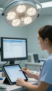 Surgical Technologist Reviewing Blood Test Results In A Telemedicine