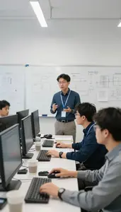 Technical Writer Participating In A Daily In A University Computer Lab At Work
